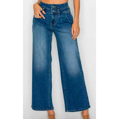 Women’s Wide Leg Jeans in Medium Blue with Elastic Waist