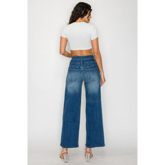 Women’s Wide Leg Jeans in Medium Blue with Elastic Waist